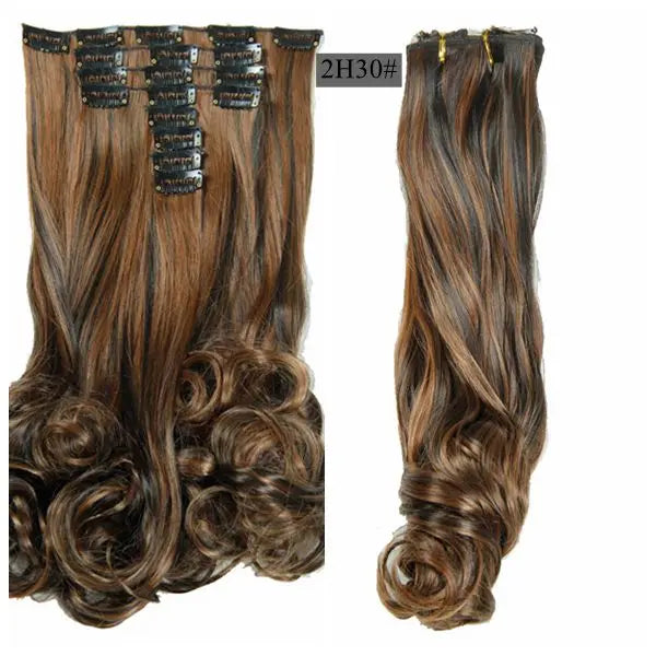 Synthetic Clip Ins Luxury For Braiding 50cm 8pcs/set 20" Heat Resistant Hairpieces Wavy Synthetic Clip On Hair Extensions