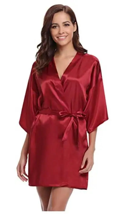 New Silk Kimono Robe Bathrobe Women Silk Bridesmaid Robes Sexy Navy Blue Robes Satin Robe Ladies Dressing Gowns