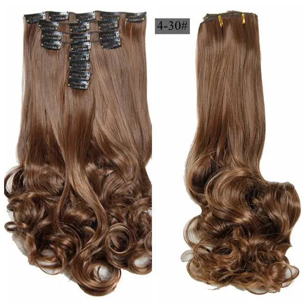 Synthetic Clip Ins Luxury For Braiding 50cm 8pcs/set 20" Heat Resistant Hairpieces Wavy Synthetic Clip On Hair Extensions