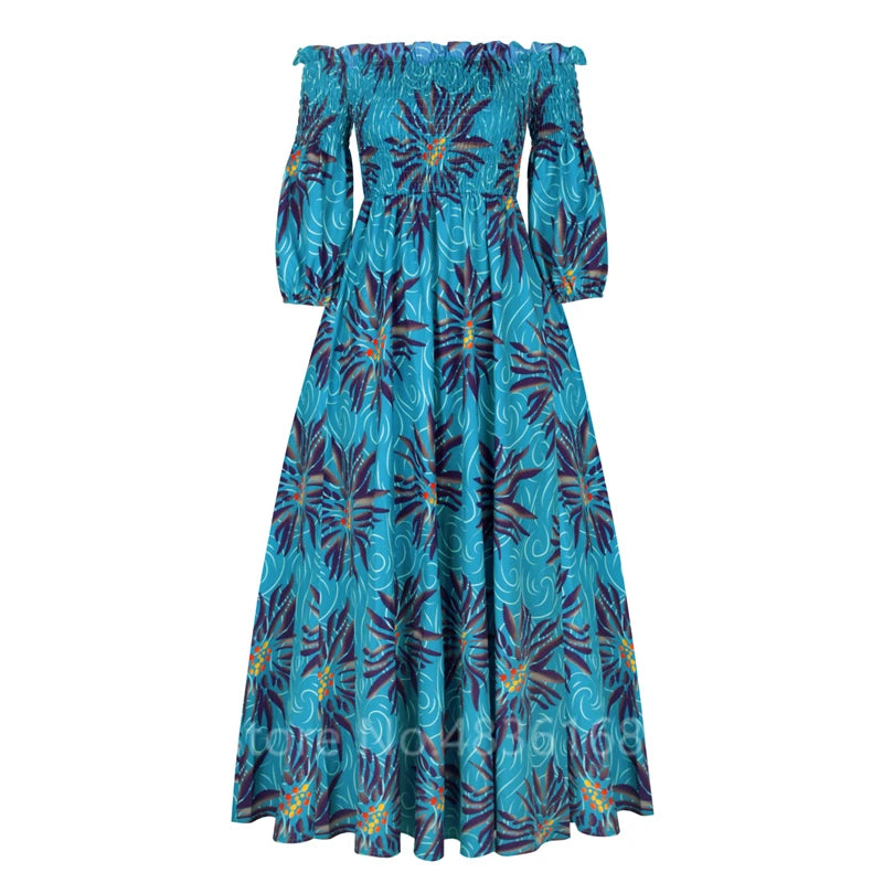 Vestido de festa estampado nacional africano para mulheres, vestido maxi casual feminino, sexy com gola de barra, manga comprida, vestido elegante solto, vintage, novo