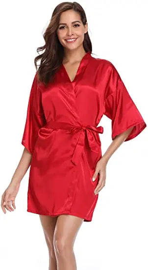 New Silk Kimono Robe Bathrobe Women Silk Bridesmaid Robes Sexy Navy Blue Robes Satin Robe Ladies Dressing Gowns