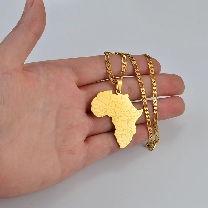 Anniyo Africa Map & Country Name Pendant Necklaces for Women Men African Maps Jewelry Nigeria,Congo,Ghana,Sudan,Somalia