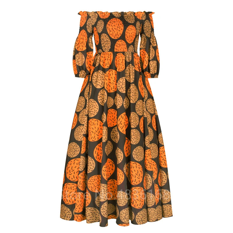 Vestido de festa estampado nacional africano para mulheres, vestido maxi casual feminino, sexy com gola de barra, manga comprida, vestido elegante solto, vintage, novo