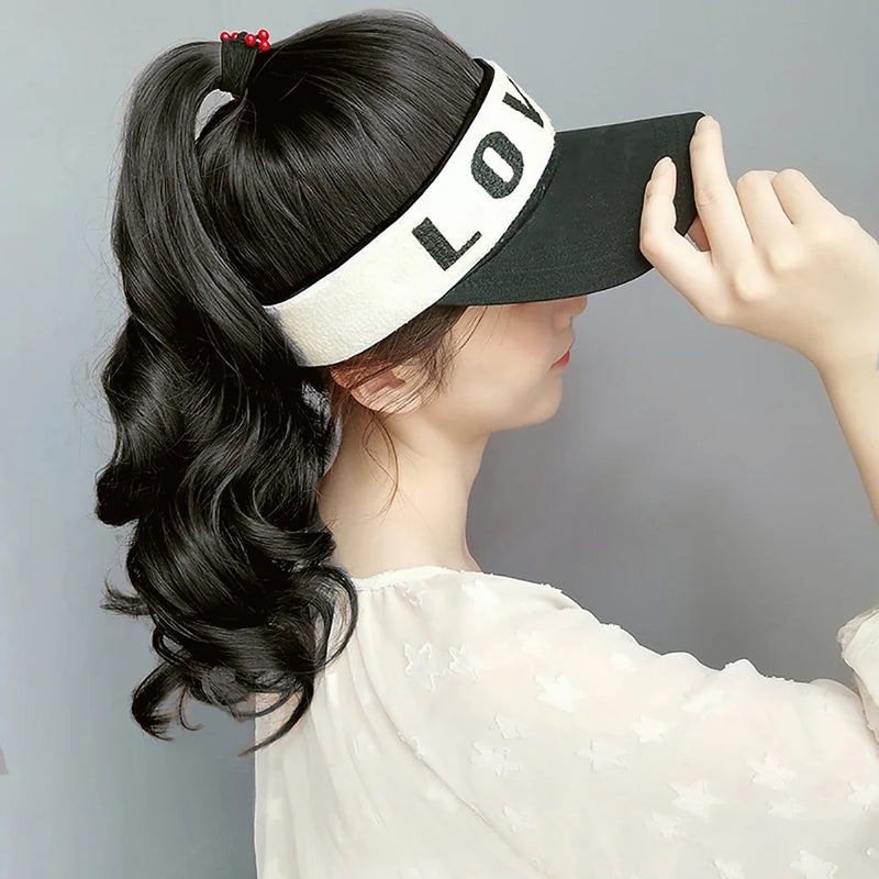 MEIFAN Synthetic Natural Fake Hair Ponytail Extension Wig wiht Hat Travel Beach Shade Baseball Cap All-in-one Easy Wear Hat Wig