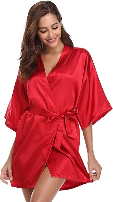 New Silk Kimono Robe Bathrobe Women Silk Bridesmaid Robes Sexy Navy Blue Robes Satin Robe Ladies Dressing Gowns