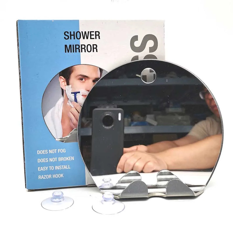 Espelho do chuveiro portátil inquebrável anti-nevoeiro para barbear, suporte do gancho da lâmina, ventosa, parede do banheiro, sem nevoeiro, espelho de viagem, anti-nevoeiro