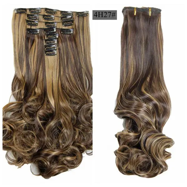 Synthetic Clip Ins Luxury For Braiding 50cm 8pcs/set 20" Heat Resistant Hairpieces Wavy Synthetic Clip On Hair Extensions