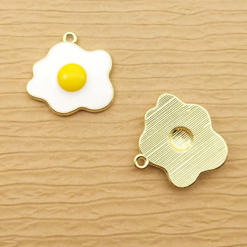 10pcs Enamel Fried Egg Charm for Jewelry Making Metal Earring Pendant Necklace Bracelet Charms Accessories Diy Craft Supplies