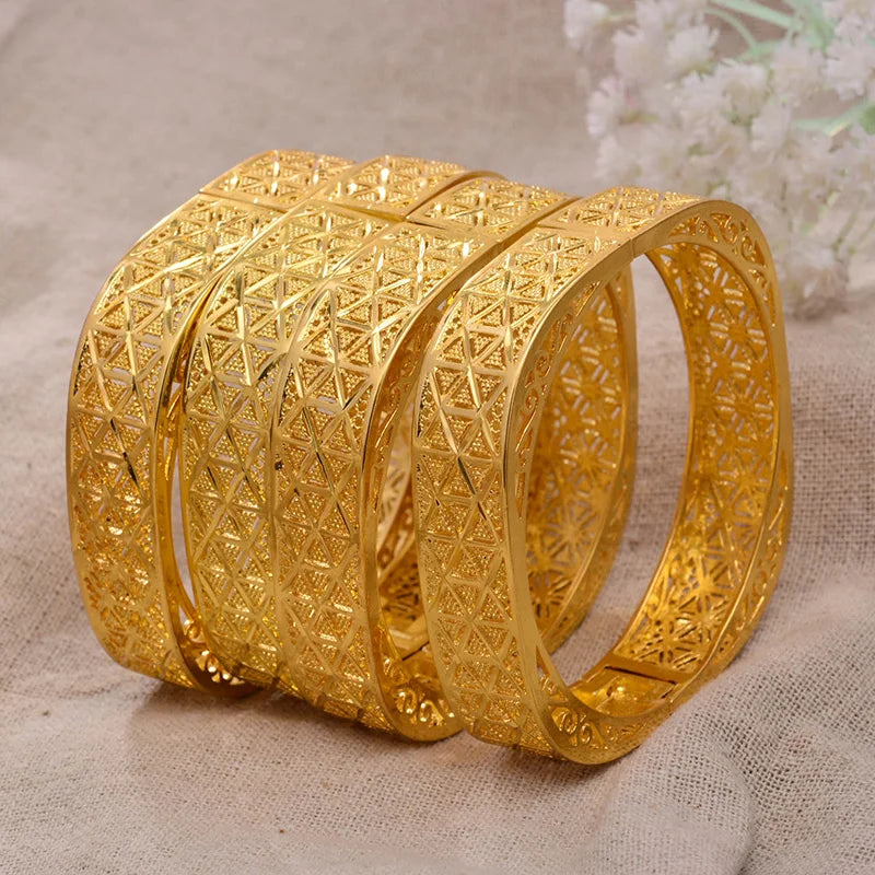 Ethiopian 4Pcs/lot Africa Gold Color Bangles for Women Dubai Bride Bracelet African Wedding Jewelry Middle East Items