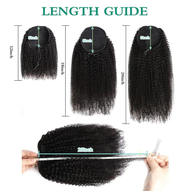 Kinky Curly Ponytail Virgin Remy Human Hair Kinky Ponytail Drawstring Ponytail For Women Natural Black Afro Kinky Curly Ponytail