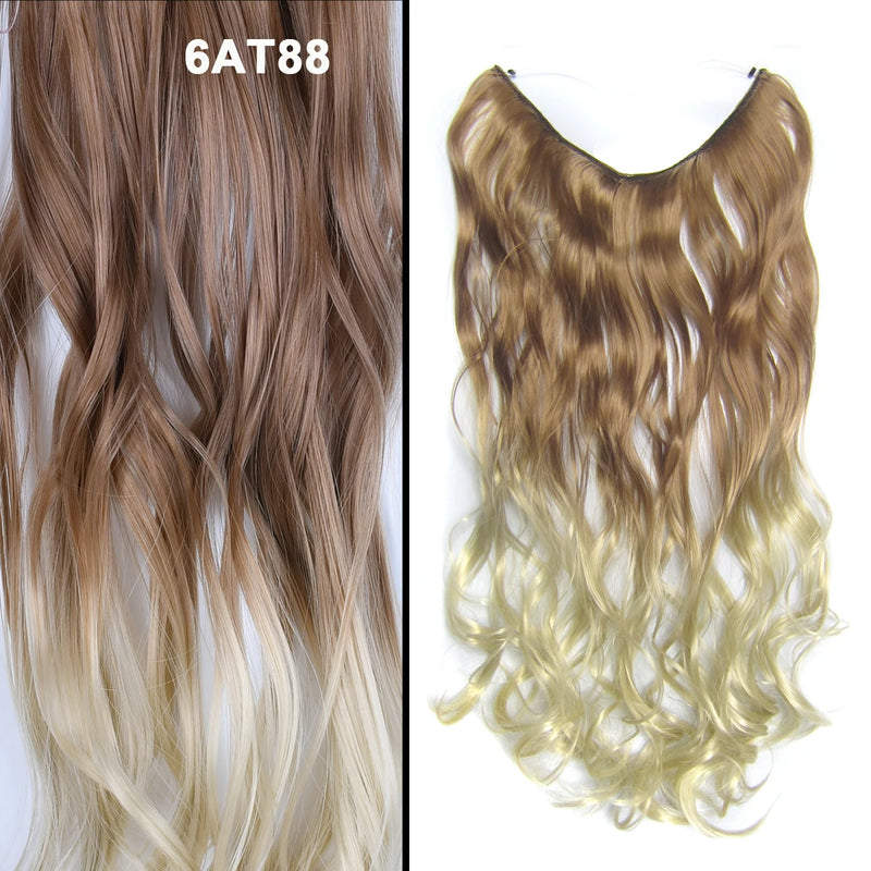 Jeedou One Piece Synthetic Hair Extension No Clips Whit Invisible Line Straight&Wavy Hair Hairpieces Brown Blue Ombre Color