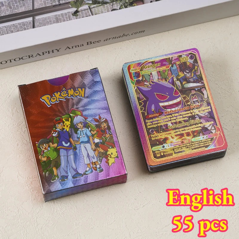 55PCS Pokemon Gold Foil Colorful Card Charizard Pikachu Arceus Silver Rainbow English VSTAR VMAX Card Gift