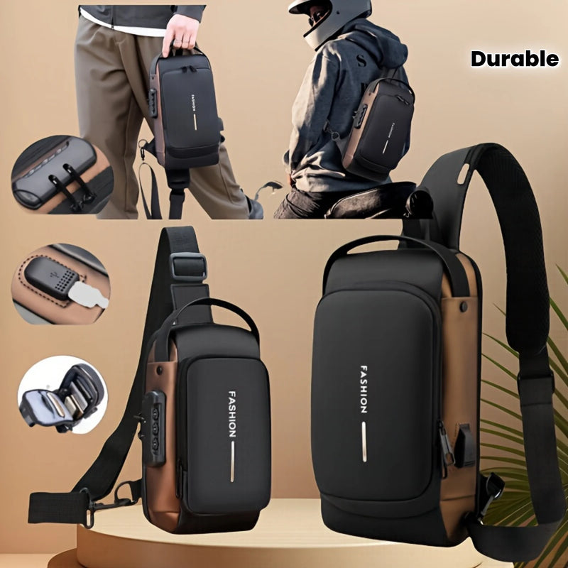 Mochila anti-roubo para motocicleta, bolsa crossbody conversível com trava, fecho de zíper e compartimento anti-roubo, alça ajustável