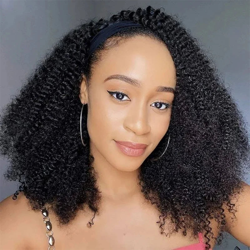 250% Density Afro Kinky Curly Human Hair Wigs For Women Headband Scarf Wig Full Machine Made Raw Indian Hair Natural Color