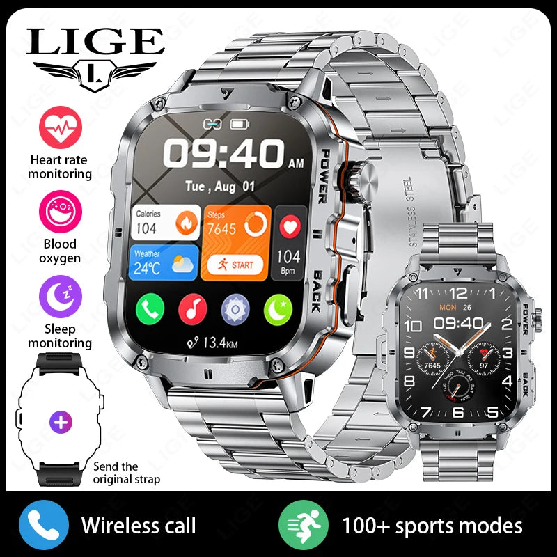 Lige 2025 relógio inteligente militar robusto masculino relógios ao ar livre lp68 à prova dwaterproof água 1.95 "al voz bt chamada homem smartwatch para android ios