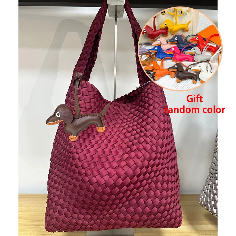 High Quality Handmade Woven Bags Ladies Neoprene Top-handle Shoulder Bag Travel Shopper Hobo Tote Bag with Purses for Women