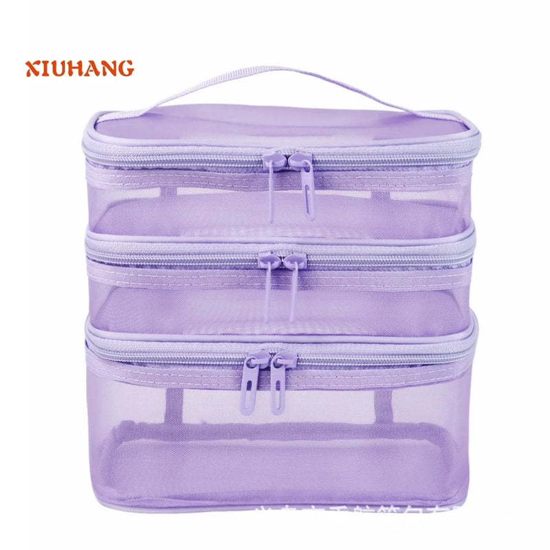 Women's Transparent Mesh Travel Cosmetic Bag Makeup and Toiletries Kit Storage Bag Make Up Organizer Bag