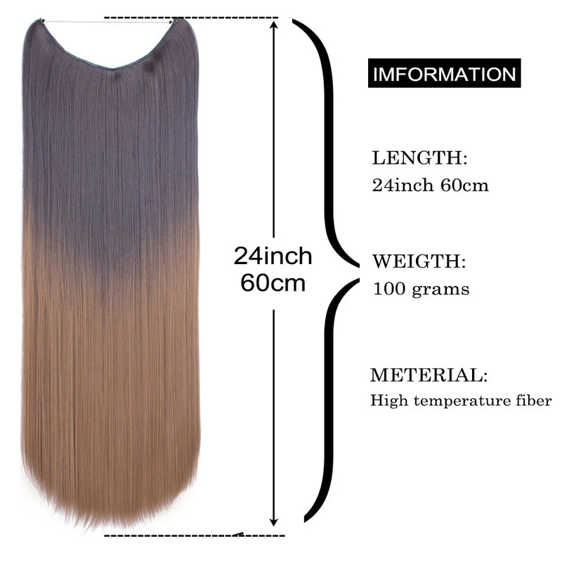 Jeedou One Piece Synthetic Hair Extension No Clips Whit Invisible Line Straight&Wavy Hair Hairpieces Brown Blue Ombre Color