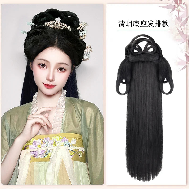 AOSI Synthetic Wei And Jin Style Warring States Robe Hanfu Wig Package Integrated Bun Back Pressed Back Hair Ancient Style