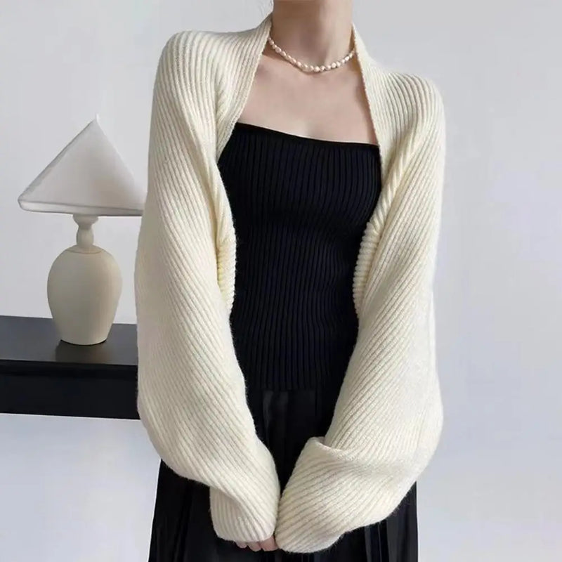 Women Knitting Coat Short Style Shawl Coat Knitted Cardigan Shawl Loose Bat Sleeves Solid Color Autumn Winter Wear