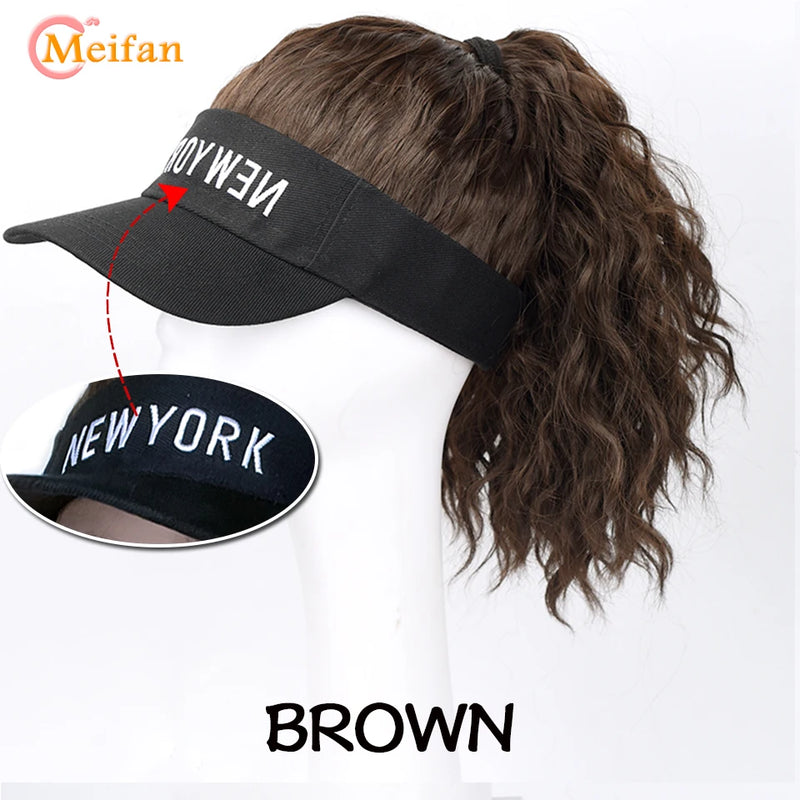 MEIFAN Synthetic Natural Fake Hair Ponytail Extension Wig wiht Hat Travel Beach Shade Baseball Cap All-in-one Easy Wear Hat Wig
