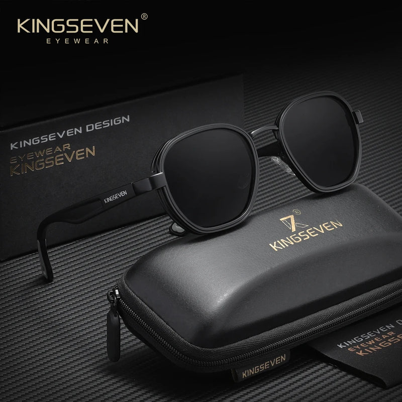 Kingseven polarizado pequeno quadro redondo steampunk óculos de sol das mulheres dos homens óculos de sol para condução uv400 tons