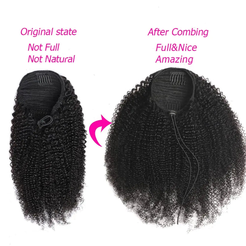 Kinky Curly Ponytail Virgin Remy Human Hair Kinky Ponytail Drawstring Ponytail For Women Natural Black Afro Kinky Curly Ponytail