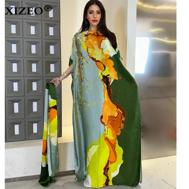 XIZEO vestidos africanos muçulmanos para mulheres dubai abaya gola redonda vestido kaftan com estampa de bolinhas, vestido maxi elegante, vestido maxi