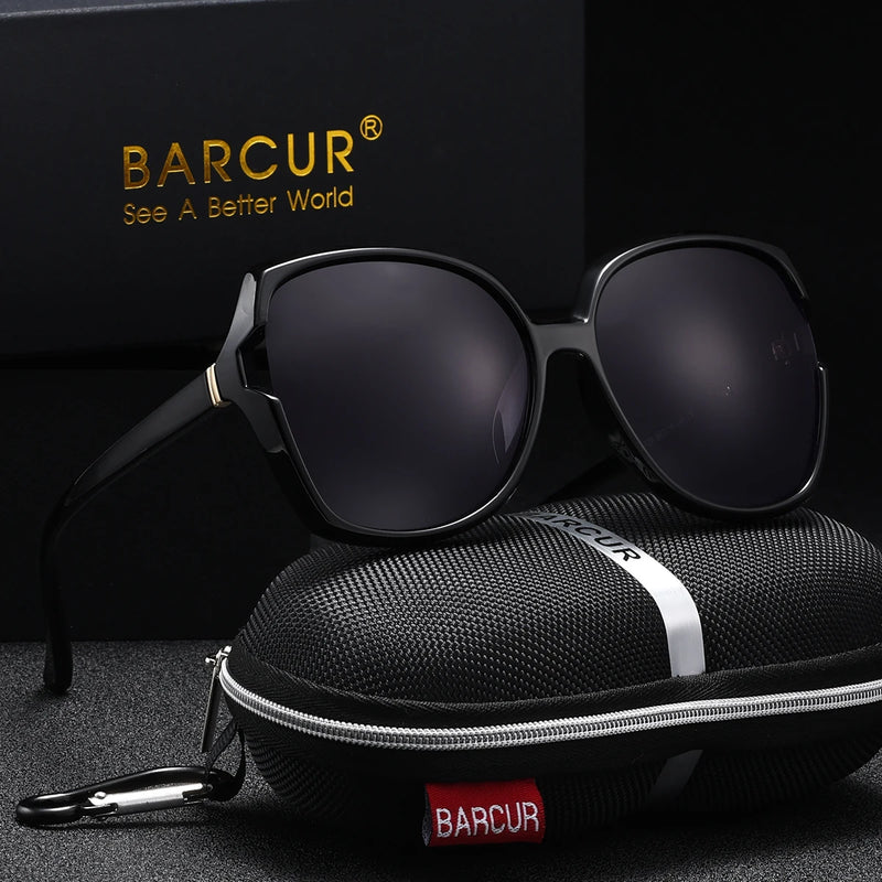 Óculos de sol feminino com armação grande BARCUR, lentes elegantes com gradiente, acessórios de vestuário, proteção UV400, óculos de sol polarizados