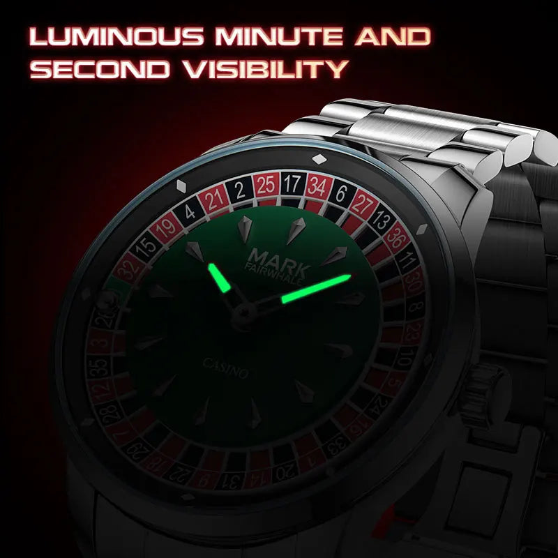 Mark fairwhale 5031 relógio de quartzo masculino europeu roda embutida design algarismos árabes mostrador rotativo roleta relógio montres hommes