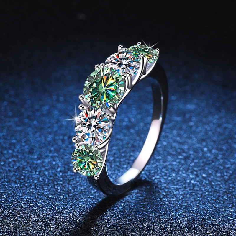 Joias casa 18k banhado 3.6ct todos os anéis de moissanite para mulheres 5 pedras espumantes diamante aliança de casamento s925 joias de prata esterlina