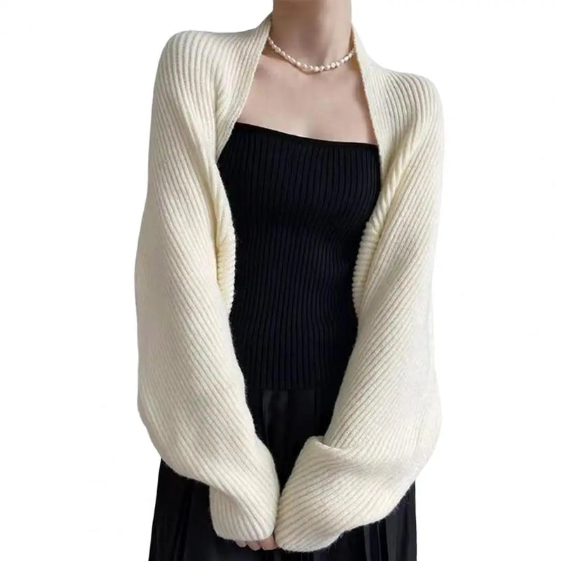 Women Knitting Coat Short Style Shawl Coat Knitted Cardigan Shawl Loose Bat Sleeves Solid Color Autumn Winter Wear