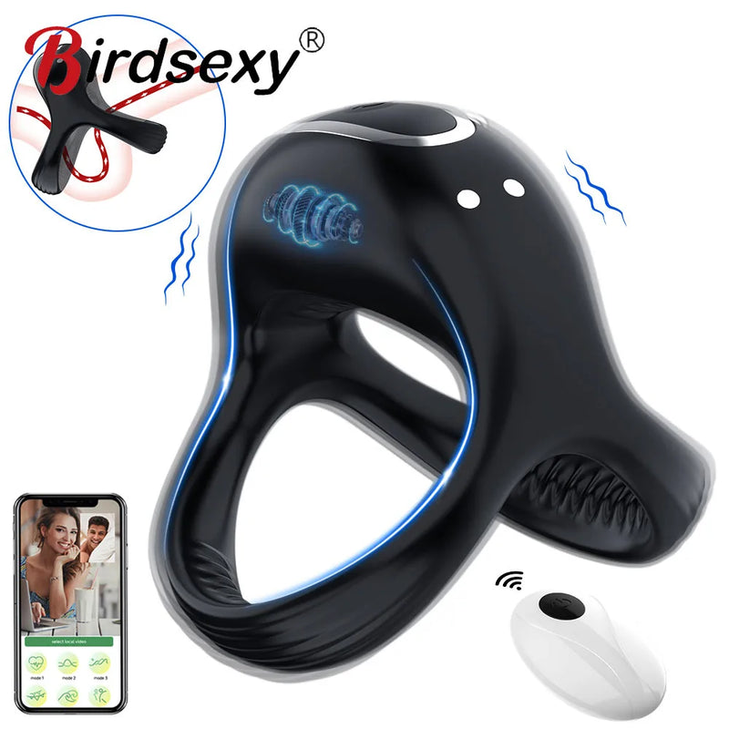 Anel peniano vibrador com controle por aplicativo, anel peniano para retardar a ejaculação, brinquedos sexuais, bloqueio penisring, adulto, masculino, suprimentos sexuais 18 +