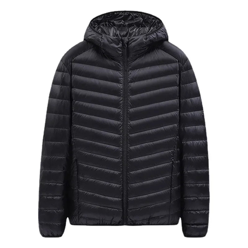 Hooded Cotton-Padded Men's Coat For Autumn Winter Plus Size Loose-Fit Cropped Stand Collar Lightweight Casual Warm Feather Jacke