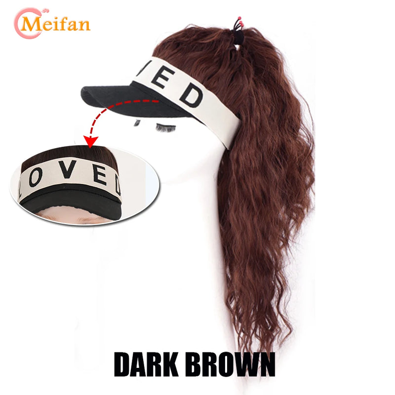 MEIFAN Synthetic Natural Fake Hair Ponytail Extension Wig wiht Hat Travel Beach Shade Baseball Cap All-in-one Easy Wear Hat Wig