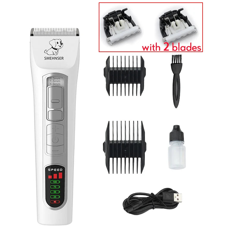 Profissional High Power Dog Hair Cutter, Low Noise Pet Trimmer, Grooming Clippers com guarda pentes para animais