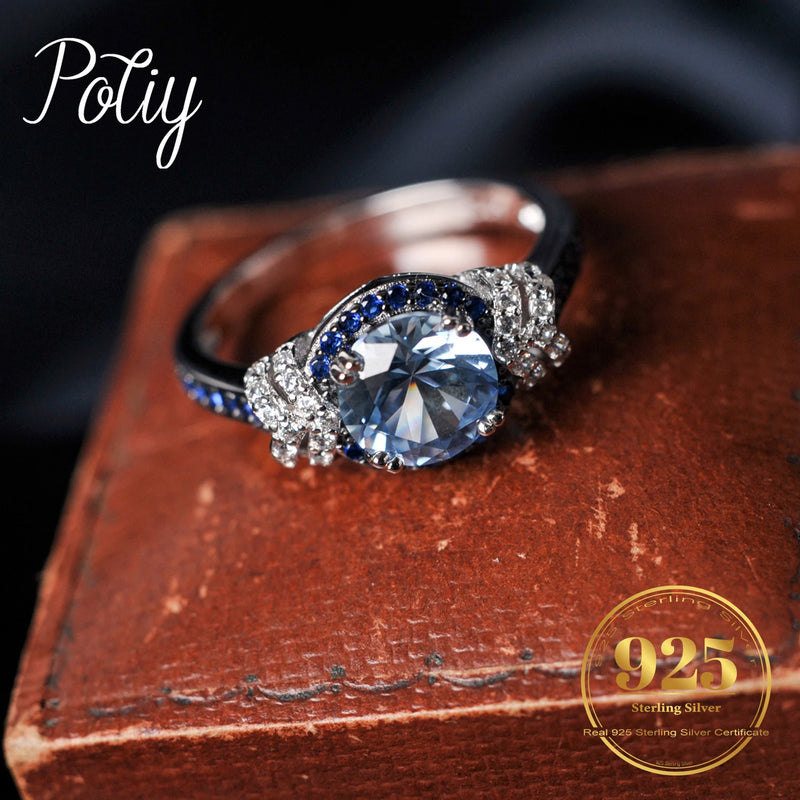 Potiy bonito redondo natural 1.5ct céu azul topázio halo anel para seu cocktail anel 925 prata esterlina para mulher pedras de aniversário diárias gi