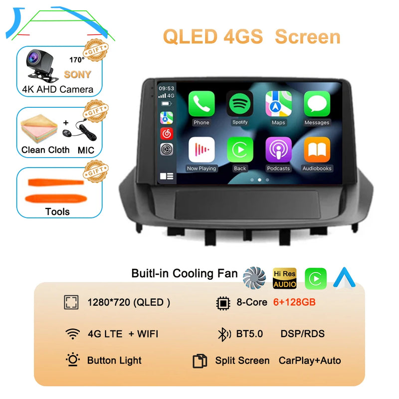 Android 14 For Renault Fluence 1 2009 - 2017 Multimedia Monitor Carplay Auto WIFI Navigation Player Video Stereo GPS Radio QLED