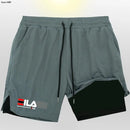 Shorts corrida secagem rápida para homens, esportes de ginástica, ao ar livre, treino, fitness, jogging, calças curtas, 2 em 1, verão