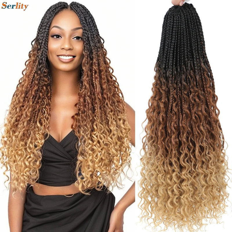 Boho Box Braids Goddess Bohemian Hippie Braids Braiding Hair Box Braids with Curly Ends Messy Pre-looped Synthetic Crochet Hair