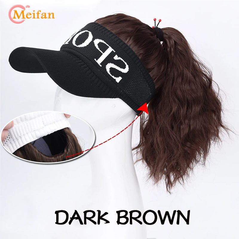 MEIFAN Synthetic Natural Fake Hair Ponytail Extension Wig wiht Hat Travel Beach Shade Baseball Cap All-in-one Easy Wear Hat Wig