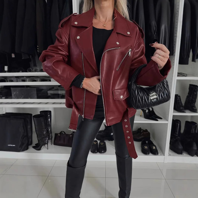 2024 autumn winter women's new pu leather jacket jacket top women