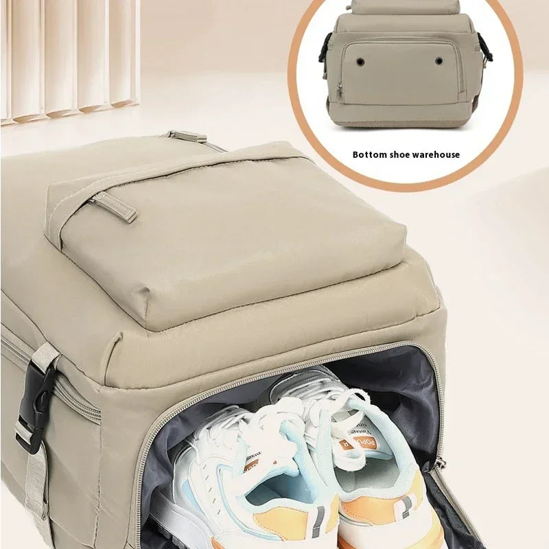 Grande capacidade mochila de viagem ao ar livre mochila feminina saco de sapato mochila de viagem ao ar livre portátil mochila