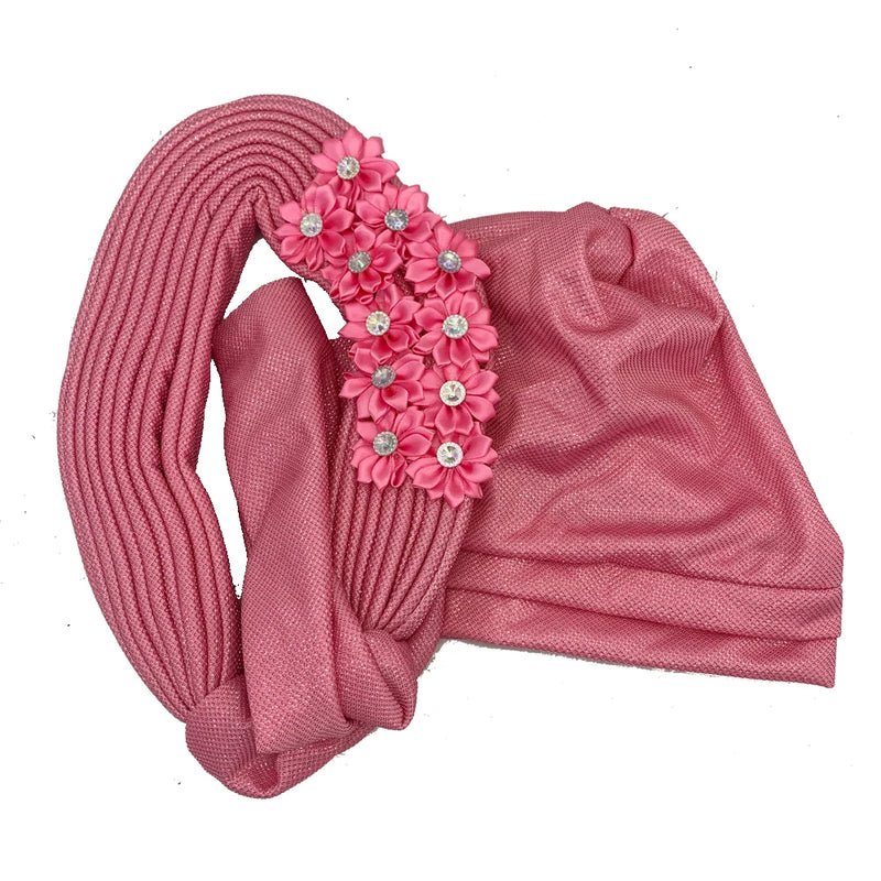 Vermelho Multi-Layered chapéu de turbante, Africano Fan Shaped cabeça Wraps, Headwear plissado com Cristal, Nigéria Headtie, Auto Gele, Casamento