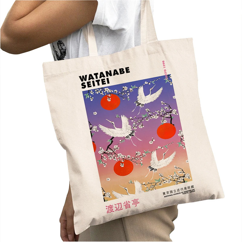 Great Wave Off Kanagawa Large Capacity Shopping Bags Women Shopper Bag Double Print Japanese Artwork Lady Shoulder Tote Handbag