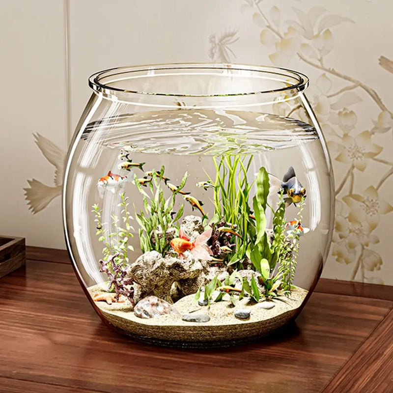 Ultra Clear Round Fish Bowl Plastic Household Fish Viewing Tank Decorative Shatterproof Desktop Small Aquarium