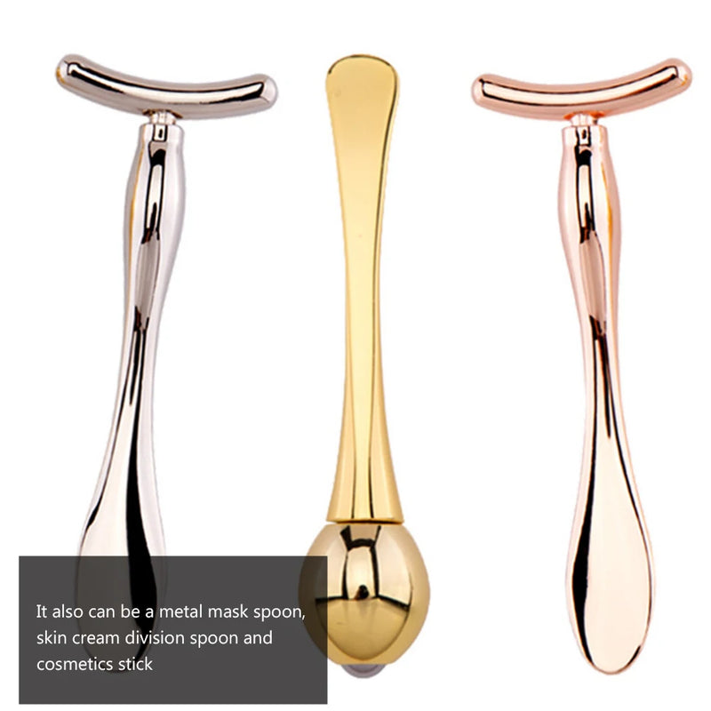 1 conjunto de rolo de massagem para os olhos, máscara facial de ponta dupla, colher de beleza em forma de t, ferramenta portátil para cuidados com a pele, reduz rugas nos olhos, inchaço