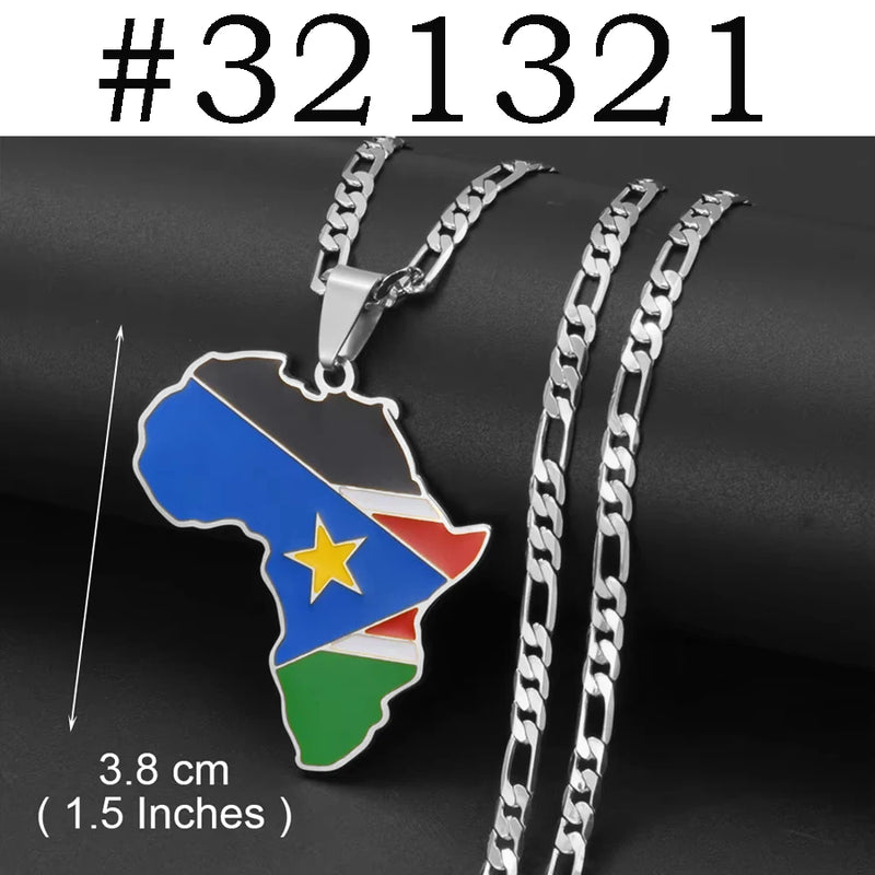 Anniyo 3.8CM Hip-hop South Sudan/Côte d'Ivoire/South Africa Map Flag and Africa Pendant Necklaces for Women Men Jewelry