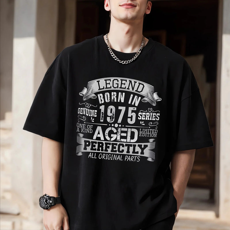 LEGEND BORN IN 1975 AGED Printed T-shirt Fun 50th Birthday Gift Personalized Short Sleeves Men Clothing Graphic Streetwear