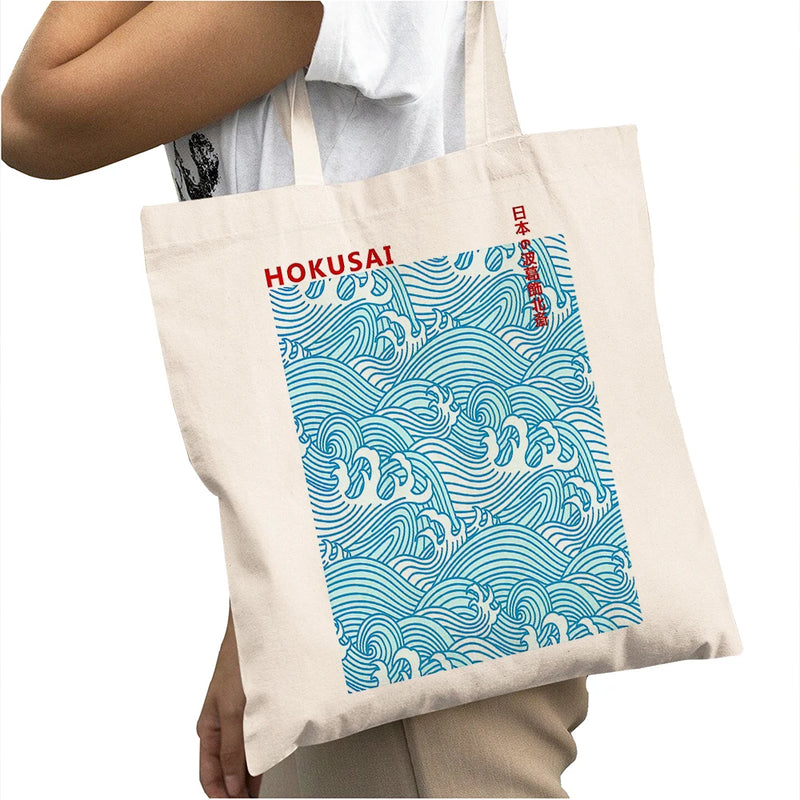 Great Wave Off Kanagawa Large Capacity Shopping Bags Women Shopper Bag Double Print Japanese Artwork Lady Shoulder Tote Handbag